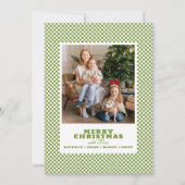 Einfache grüne Gingham-Foto-Weihnachtskarte Feiertagskarte (Vorderseite)
