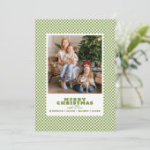 Einfache grüne Gingham-Foto-Weihnachtskarte Feiertagskarte (Stehend Vorderseite)