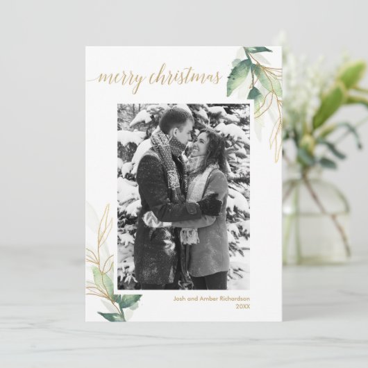 Einfache grüne Gold Moderne Weihnachtskarte (Stehend Vorderseite)