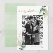Einfache grüne Gold Moderne Weihnachtskarte (Vorne/Hinten)