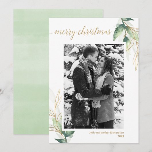 Einfache grüne Gold Moderne Weihnachtskarte (Vorne/Hinten)