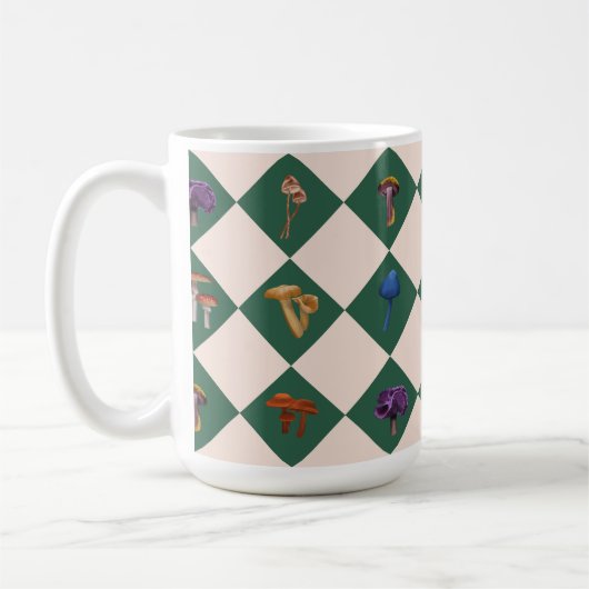 Einfache grüne Häkchen mit Pilzen Kaffeetasse (Links)