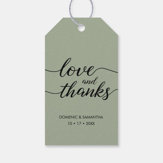 Einfache grüne Hochzeit Liebe und dank Script Cust Geschenkanhänger (Rückseite)