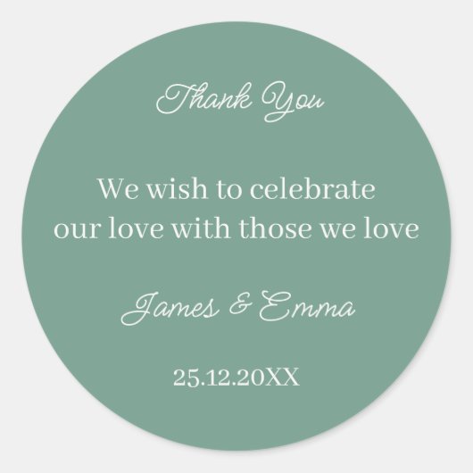 Einfache grüne Hochzeit Runder Aufkleber (Vorderseite)