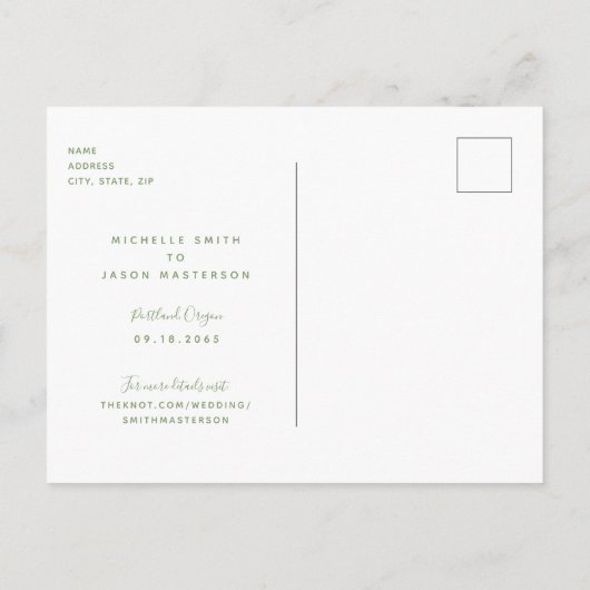 Einfache grüne Hochzeit Speichern Sie die Postkart Postkarte (Rückseite)