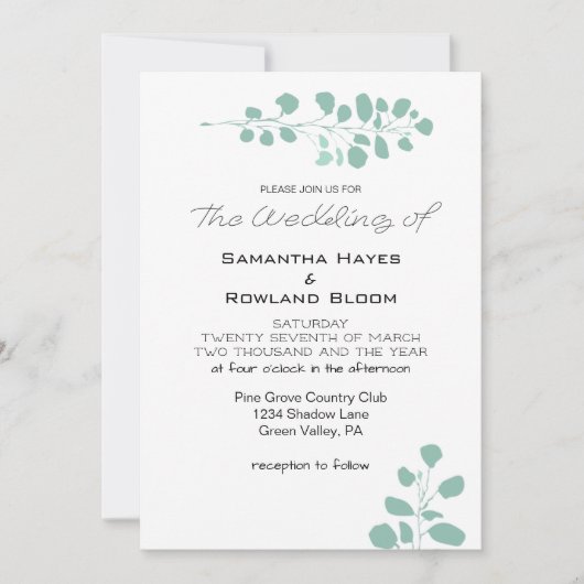 Einfache Grüne Hochzeitsfeier Einladung (Vorderseite)