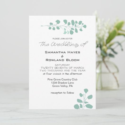 Einfache Grüne Hochzeitsfeier Einladung (Stehend Vorderseite)