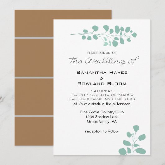 Einfache Grüne Hochzeitsfeier Einladung (Vorne/Hinten)