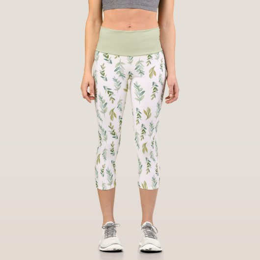 Einfache Grüne Leaf Muster Capri Leggings (Vorderseite)