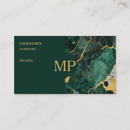 Einfache grüne Marmor- und Goldmonogramm-Ausführun Visitenkarte (Rückseite)