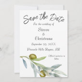 Einfache grüne Olive Branch Wasserfarbe Save The Date (Vorderseite)