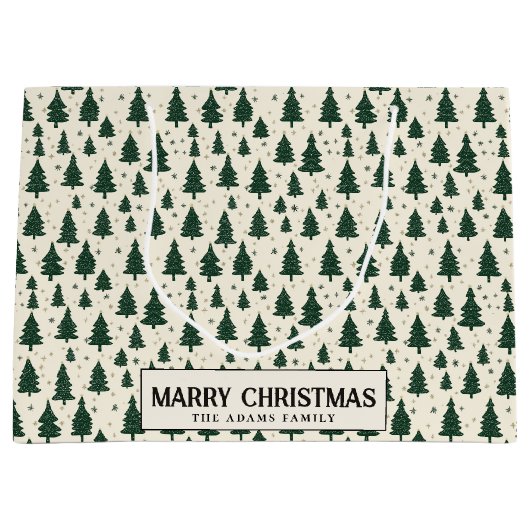Einfache grüne Pinienbäume Custom Frohe Weihnachte Große Geschenktüte (Vorderseite)