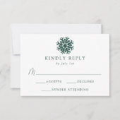 Einfache grüne Schneeflocke RSVP Karte (Vorderseite)