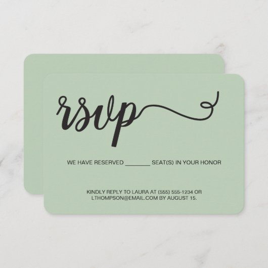 Einfache, grüne UAWG ohne Mailing reserviert RSVP Karte (Vorne/Hinten)