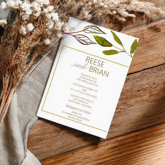 Einfache grüne und braune Natur-Hochzeitseinladung Einladung