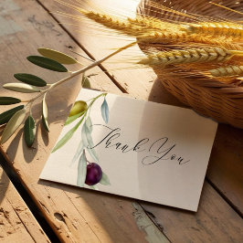 Einfache grüne und schwarze Olive Branch Wasserfar Dankeskarte