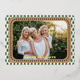 Einfache grüne und weiße Weihnachtsbaumtexte zurüc Folien Feiertagskarte