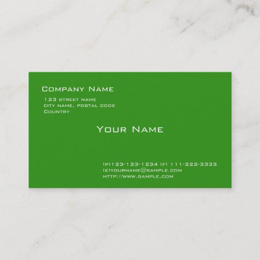 einfache, grüne Visitenkarte. Visitenkarte (Vorderseite)