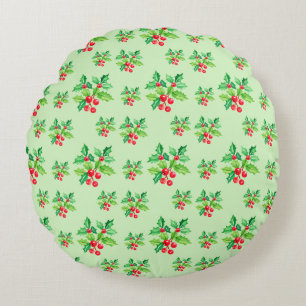 Einfache grüne Wasserfarbe Holries Xmas Muster Rundes Kissen