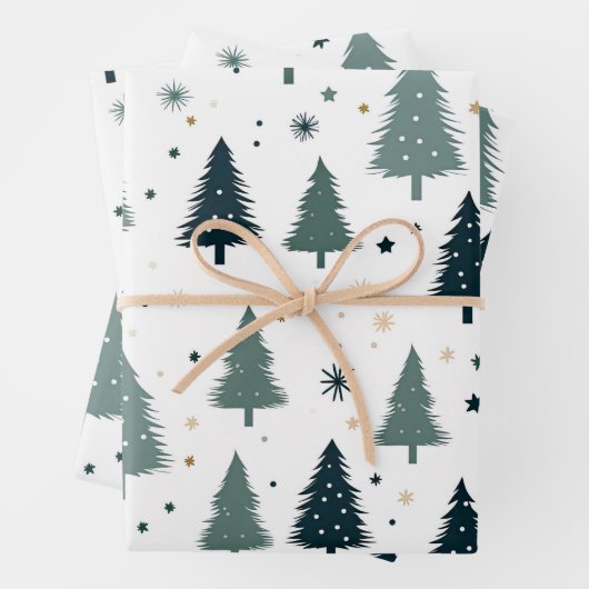 Einfache grüne Weihnachtsbaume Geschenkpapier Set (Beispiel)