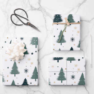 Einfache grüne Weihnachtsbaume Geschenkpapier Set