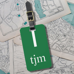 Einfache grüne Weiße Linie Fett Monogramm Gepäckanhänger