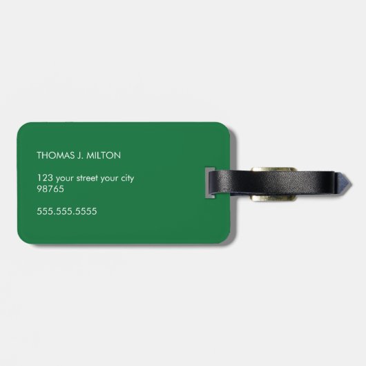 Einfache grüne Weiße Linie Fett Monogramm Gepäckanhänger (Rückseite horizontal)