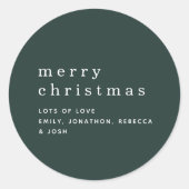 Einfache grüne weiße Namen Frohe Weihnachten Runder Aufkleber (Vorderseite)