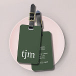 Einfache grüne Weißmaskuline Gepäckanhänger<br><div class="desc">Einfache,  elegante und anpassbare Gepäckanhänger mit grünem Hintergrund,  weißes,  feines Monogramm.</div>