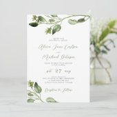 Einfache Grünflächen Blätter elegante Drehbuchhoch Einladung (Stehend Vorderseite)