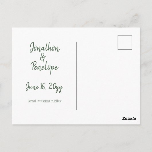 Einfache Grünflächen Botanisch Save the Date Postkarte (Rückseite)