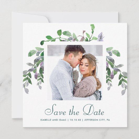 Einfache Grünflächen und Foliage-Foto Save The Date (Vorderseite)