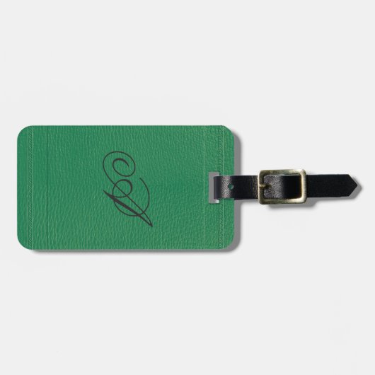 Einfache Grünfuchs-Leder-Monogramm Gepäckanhänger (Vorderseite horizontal)