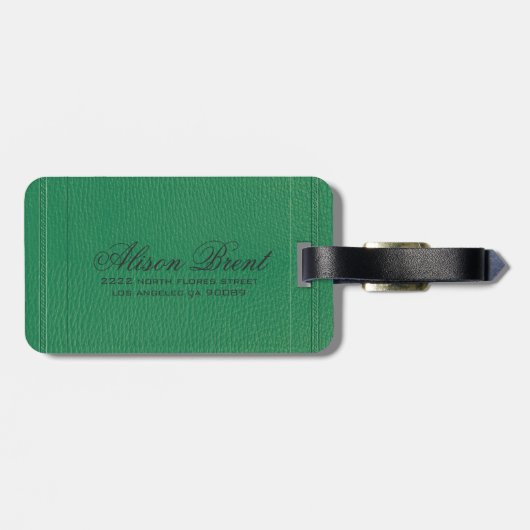 Einfache Grünfuchs-Leder-Monogramm Gepäckanhänger (Rückseite horizontal)