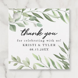 Einfache Grünpflanzen Blätter Hochzeitskleber Geschenkanhänger