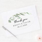 Einfache Grünpflanzen Blätter Hochzeitskleber Ovaler Aufkleber (Umschlag)