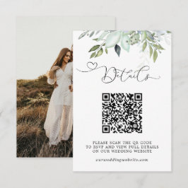 Einfache Grünpflanzen-QR-Code und Foto-Hochzeit Begleitkarte