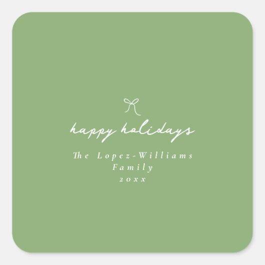 Einfache Hand gezeichnet Bow Grün & Weiß Weihnacht Quadratischer Aufkleber (Vorderseite)