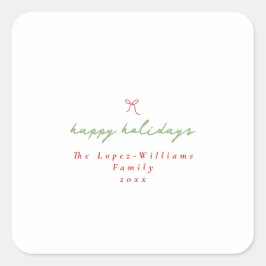 Einfache Hand gezeichnet Bow Red & Green Weihnacht Quadratischer Aufkleber