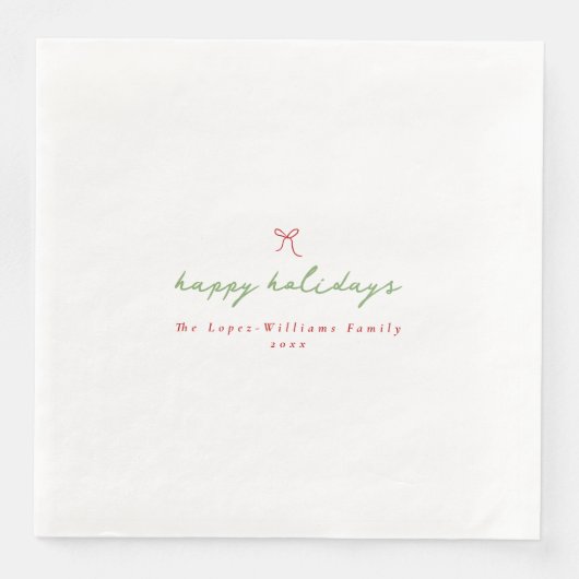 Einfache Hand gezeichnet Bow Red & Green Weihnacht Serviette (Vorderseite)