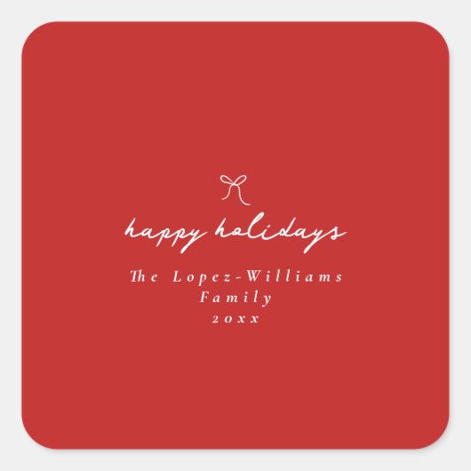 Einfache Hand gezeichnet Bow Red & White Weihnacht Quadratischer Aufkleber (Vorderseite)