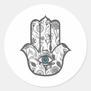 Einfache Hand gezeichnet Floral Hamsa Hand Runder Aufkleber