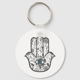 Einfache Hand gezeichnet Floral Hamsa Hand Schlüsselanhänger