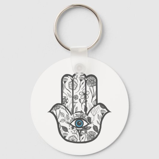 Einfache Hand gezeichnet Floral Hamsa Hand Schlüsselanhänger (Vorderseite)