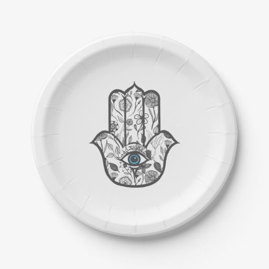 Einfache Hand gezeichnete BlumenHamsa Hand Pappteller (Vorderseite)