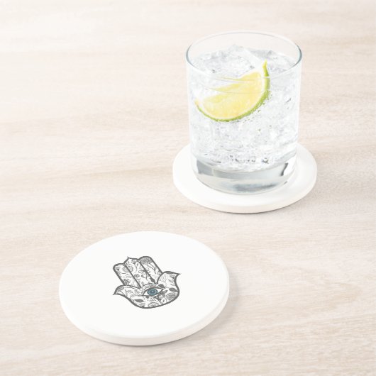 Einfache Hand gezeichnete BlumenHamsa Hand Sandstein Untersetzer (Seite)