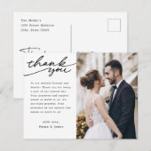 Einfache Hand Letter Foto Hochzeit Vielen Dank Postkarte (Vorne/Hinten)