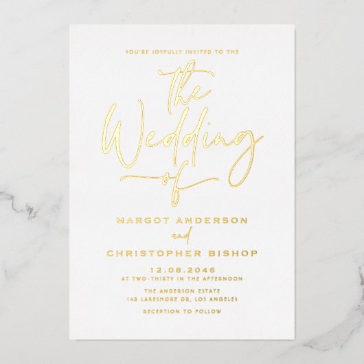 Einfache handbriefe kalligraphische Hochzeit Folieneinladung (Vorderseite)