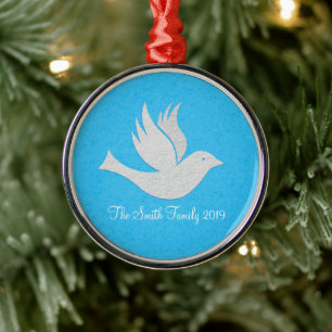 Einfache handgefertigte White Dove Grafik auf blau Ornament Aus Metall
