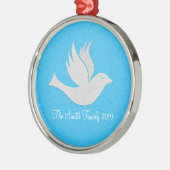 Einfache handgefertigte White Dove Grafik auf blau Ornament Aus Metall (Links)